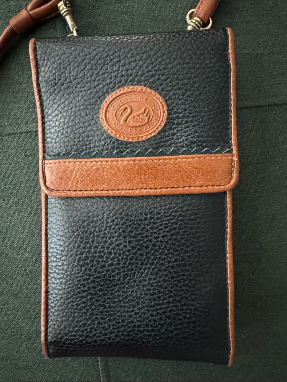 Compact Black and Brown Crossbody Phone Pouch - Quilted Trim